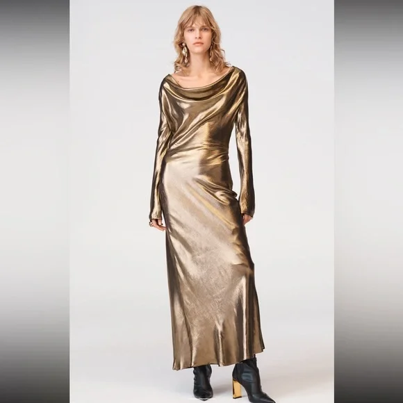 Zara | Dresses | Zara Gold Draped Dress Limited Edition Size L Nwt |  Poshmark